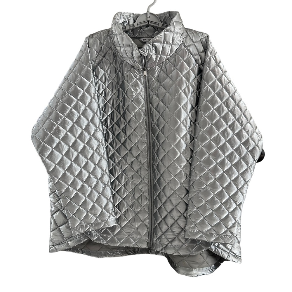 Athleta Whisper Featherless Metallic Puffer Jacket Silver Women's 3X